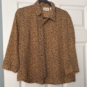 Kathie Lee Collection Tan and Black Dotted Tie-Neck Blouse